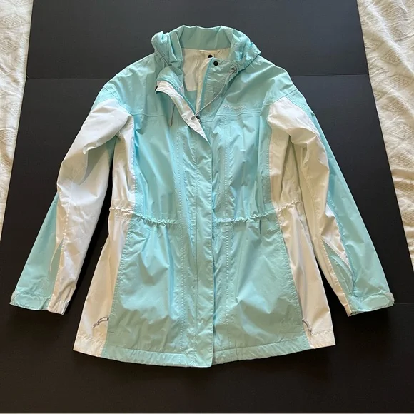 Women’s Columbia Arcadi II Rain Jacket Aqua Haze and White Color Size Large - Picture 6 of 16